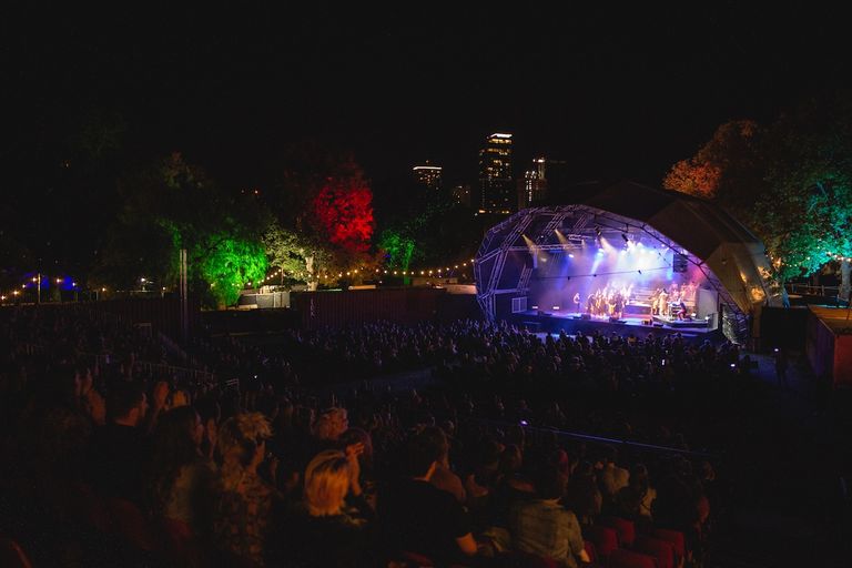 Outdoor live stage performance at night during Adelaide Fringe, photographed by Jordan Gollan.